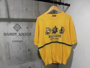 HARDY AMIES SPORT ハーディーエイミス スポーツ MARINE ロゴ刺繍 リネン混 半袖 サマーニット セーター L/ニットシャツ/R-51454-3/日本製