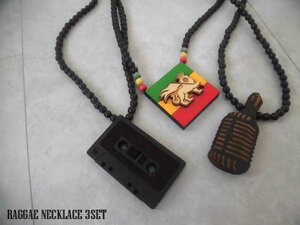  unused goods Reggae wood necklace 3 point set GW GOOD WOODgdo wood cassette tape la start lion Mike 