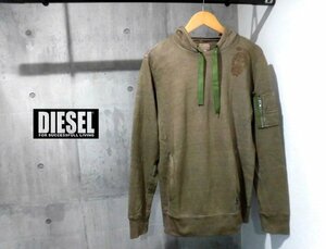 DIESEL ディーゼル スカルプリント 後染め スウェット パーカーL/ミリタリー プルオーバー フーディ/メンズ