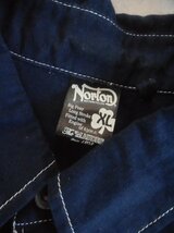 NORTON MOTORCYCLES ノートン モーターサイクル 32N1504-A ロゴ刺繍 ヘンプコットン 半袖シャツ XL/ワークシャツ/紺 ネイビー/バイカー_画像6