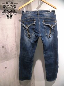 RED PEPPER красный перец задний заслонка карман стрейч Denim брюки W30/ дизайн Zip джинсы / мужской 