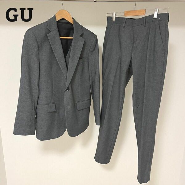 GU　スリーピース　セットアップ　スーツ　メンズ　グレー　カジュアル　ビジネス
