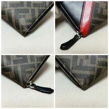 現行/入手困難◆FENDI フェンディ 長財布 ラウンドファスナー ジッピー ダイアゴナル ファブリック ズッカ柄 レザー PVC レッド ブラック_画像6