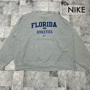 90s NIKE TEAM ナイキ sweat スウェット トレーナー USA企画 刺繍ロゴ ビッグロゴ カレッジロゴ フロリダ ヴィンテージ グレー 玉FL3543