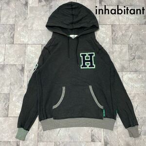 inhabitant インハビタント sweat hoodie スウェットパーカー ワッペン プルオーバー フード ブラックグレー サイズUSA M 玉FL3550