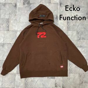 Ecko Function エコーファンクション sweat hoodie スウェットパーカー ビッグ刺繍ロゴ ストリート ブラウン サイズL 玉FL3558
