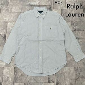 90s Ralph Lauren ラルフローレン Classic Fit クラシック ストライプ BD ボタンダウン 長袖シャツ インパクト21 ヴィンテージ 玉SS1676