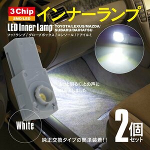 ネコポス限定送料無料★LED 3chip SMD インナーランプ ホワイト 2個 フットランプ グローブボックス コンソール ドアイルミ