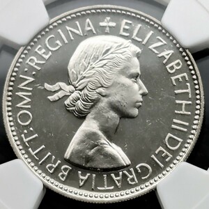 ★1円スタート 白銅貨 1953年 イギリス エリザベス2世女王 ヤングヤング エリザベス 2シリング 鑑定 NGC PF65 金貨銀貨多数出品中