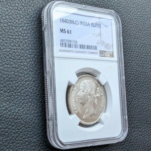 ★1円スタート 銀貨 鑑定 1840年 イギリス領 インド ヴィクトリア女王 1ルピー銀貨 NGC MS61 鑑定 ヤングヘッド アンティークコインコインの画像8