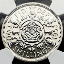 ★1円スタート 白銅貨 1953年 イギリス エリザベス2世女王 ヤングヤング エリザベス 2シリング 鑑定 NGC PF65 金貨銀貨多数出品中_画像2