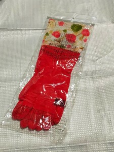 韓国　キッチン ゴム手袋　ロング　チューリップ柄　中はフェルト素材で汗でも引っ付きにくい！