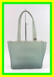 ★1円スタート 売り切り★CHANEL/シャネル★ロゴ入り ラバー クリア トートバッグ/ハンドバッグ★グリーン★シリコン★Bランク★