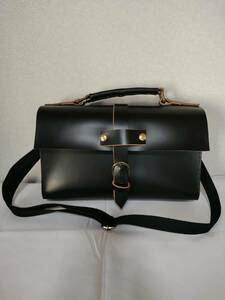 2WAY leather shoulder bag original leather black hand made 