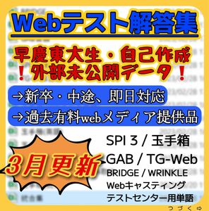 ★最新★【WEBテスト解答集】【ウェブテスト解答集】玉手箱・spi3・C-GAB・TG-WEB・適性検査　webテスト対策