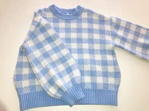 GU KIDS チェックセーター ニット クルーネック ブルー サイズ130