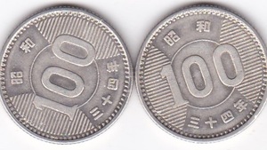 ☆☆☆稲100円銀貨 昭和34年 2枚★