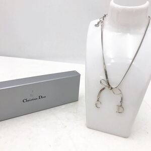 Christian Dior ディオール チョーカー CDロゴ リボンモチーフ シルバーカラー ネックレス アクセサリー 元箱付【NK5693】