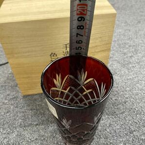 04356 未使用 手造り 江戸切子 色被切子 ビールグラス 一つ ガラス 赤 の画像8