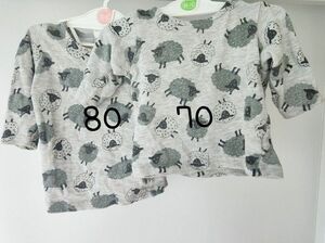 赤ちゃん本舗　ひつじ柄　長袖Tシャツ　2着セット　双子　70 80