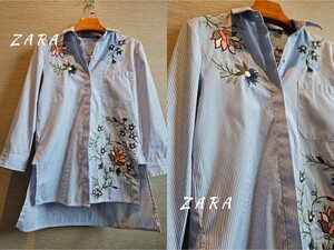 Zara Zara Great Emelcodery - это замечательная ♪ цветочный embroydary ♪ полоса рубашка блузка