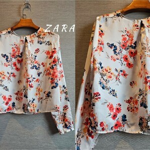 ザラ ZARA 大人素敵♪ボタニカルフラワー♪花柄♪とろみ素材♪プルオーバー ブラウスの画像4