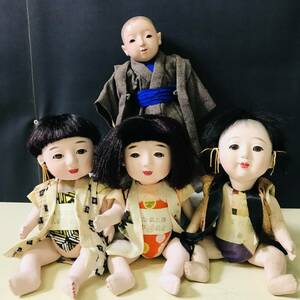 NA6123 美術彫刻人形 美術都木彫人形 特製 古代木彫 日本人形 市松人形 和服人形 4体まとめ 昭和レトロ 検E