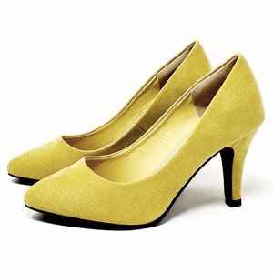  new goods with translation 22.0-22.5cm runs 8cm heel pumps high heel legs length beautiful legs suede mustard lady's plain synthetic leather po Inte do