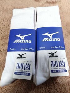 ①MIZUNO　メンズソックス　サイズ２４~２６cm　６足　制菌　抗菌防臭　ホワイト