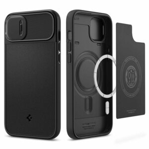 Spigen iPhone14 ケース MagSafe対応 カメラレンズ保護 スライド式 マグネット搭載 レンズカバー マット 仕上げ 二重構造