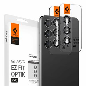 Spigen GalaxyS24 カメラフィルム 貼り付けキット付き レンズ保護 オニキスブラック 2セット EZ Fit Optik Pro