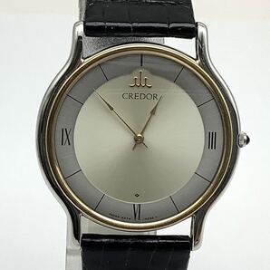 59 ジャンク 不動品 SEIKO セイコー 5A74-0020 CREDOR クレドール 18K BEZEL ベゼル クォーツ メンズ腕時計 ケース付 取説付の画像2