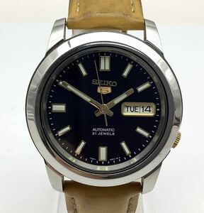 ⑤ 稼働品 SEIKO セイコー 7S26-02W0 SEIKO 5 セイコーファイブ 裏スケ 21石 自動巻 デイデイト 文字盤深い紺色 メンズ腕時計 