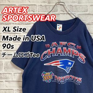 レア90sTee★USA製 90s NHL チームロゴ Tシャツ パトリオッツ スーパーボウル チャンピオン 星条旗 USA 古着