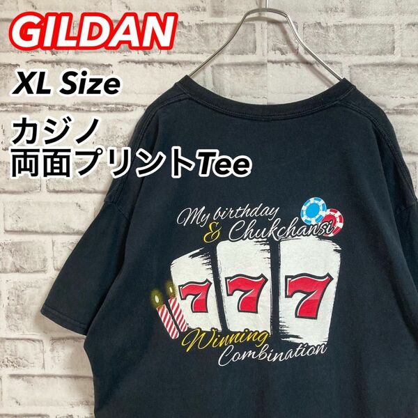 レアデザインTee★GILDAN ギルダン カジノ リゾート 両面プリントTシャツ 777 USA アメリカ 古着 US古着