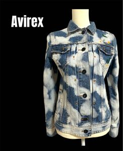 【Avirex】デニムジャケット　ダメージ加工　ペインティング　迷彩　個性的