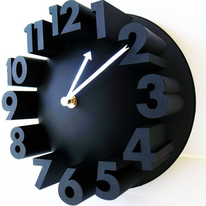 【MEIDI-CLOCK】立体時計 ウォールクロック (ブラック 黒) アート 3D ナンバー ラウンド 壁掛け時計