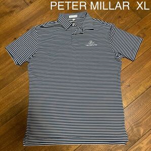 美品　ピーターミラー　ポロシャツ　XL ボーダー　ネイビー　　タイカントリークラブ　送料無料　PETER MILLAR