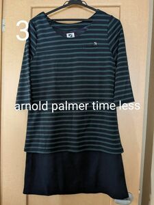 【arnold palmer time less】7部袖ドッキングワンピースチュニック　グリーン×ネイビー　サイズ3