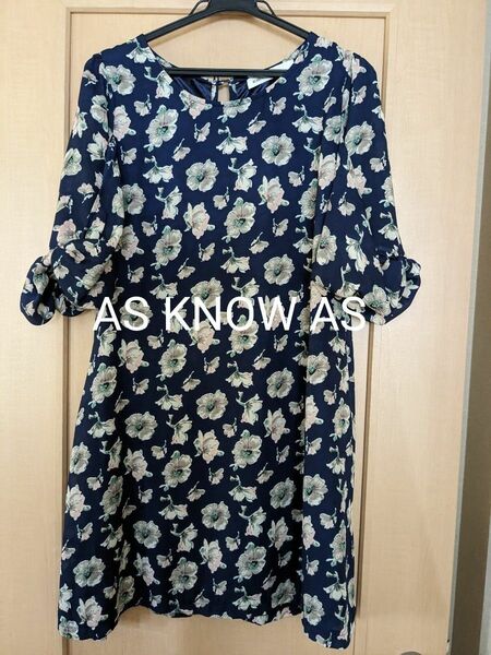 激カワ☆【AS KNOW AS】花柄ワンピースチュニック　ネイビー