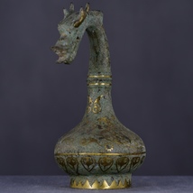 珍藏 中国漢代の青銅錯金竜頭瓶です 青銅器 時代物 極細工 中國古美術 置物 古賞物 唐物 古美術品 DYW46_画像6