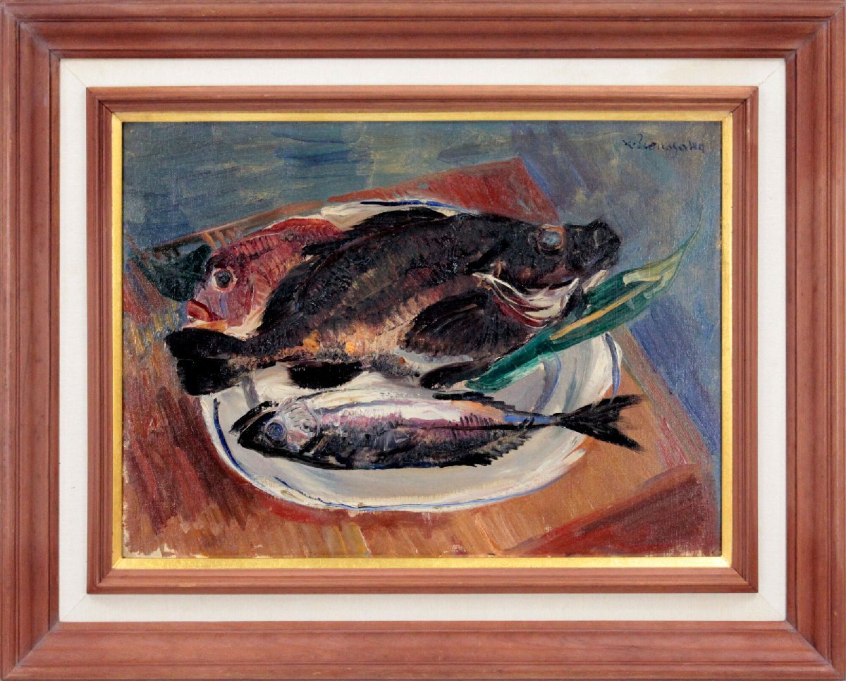 Uenoyama Seiko Fish Oil Painting [Authentic Guaranteed] Painting - Hokkaido Gallery, Painting, Oil painting, Still life