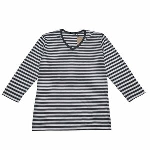 新品正規70％OFF COMME CA ISM コムサイズム 七分袖 Tシャツ M グレー白 ボーダー Vネック 春夏秋 o141m st