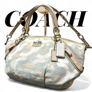 COACH 2wayバッグ マディソン オプアート 水色 ベージュ