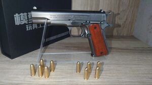 精巧1/2スケール ミニチュアモデルガン　コルトM1911 ガバメント　木製グリップ　ガンカラー