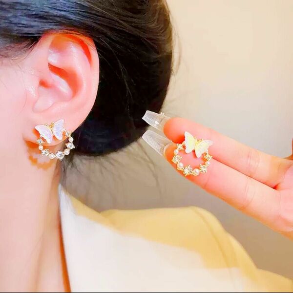 ピアス レディース アクセサリー バタフライ フープ クリスタル s925 