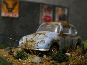 昭和レトロ 1/64 SUBARU 360 情景ジオラマ完成品 ケース付