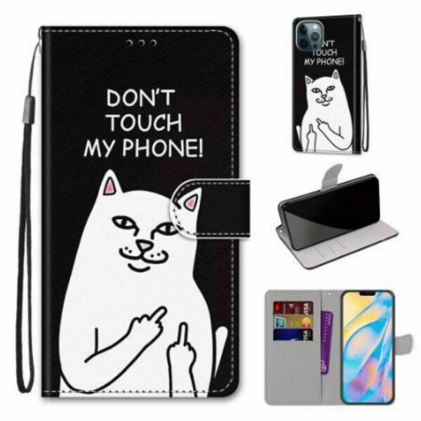 手帳型スマホケースiPhone15　iPhoneケース（ネコストラップ付き 手帳型 猫