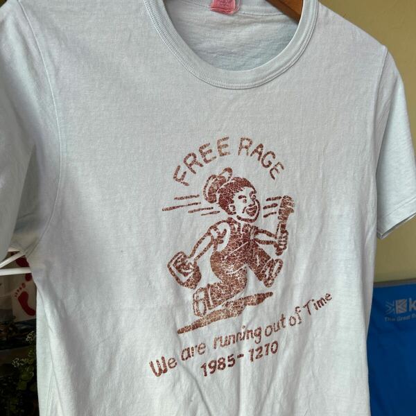 日本製　FREERAGE ビンテージ風　Tシャツ　水色　L