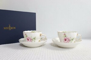 MEISSEN マイセン 手作り　ピンクローズ　カップ＆プレート 4点セット 洋食器 ブランド テーブルウェア インテリア ギャラリー アフタヌー